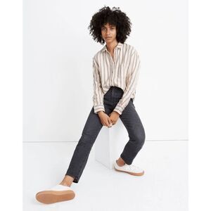 Madewell Antique Cream Claxton Stripe Flannel Sunday Shirt Women's Size Medium